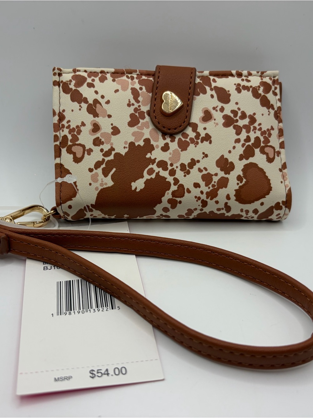 Betsy Johnson Heart-Accent Brown & Cream Patterned Women’s Wallet - Picture 2 of 5
